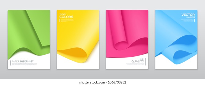 Colourful paper sheets, brochure templates. Vector set banners, minimal design