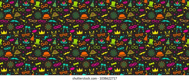 Colourful party and carnival background with funny costumes. Vector.