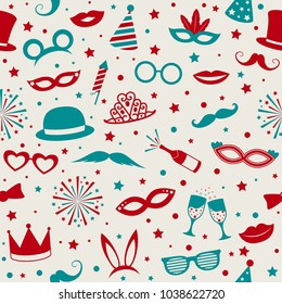 Colourful party and carnival background with funny costumes. Vector.