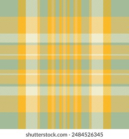 Colourful pattern fabric seamless, blanket vector background texture. Harvest plaid tartan check textile in pastel and amber colors palette.