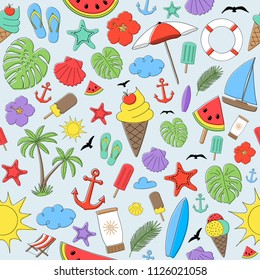 Colourful pattern with summer elements. Vector.