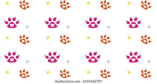 Colourful paw print seamless pattern. Template for your design, wrapping paper, card, poster, banner, flyer. Vector illustration on white background