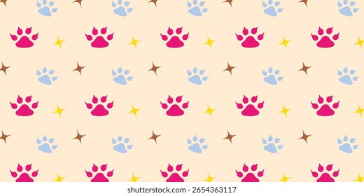 Colourful paw print seamless pattern. Template for your design, wrapping paper, card, poster, banner, flyer. Vector illustration