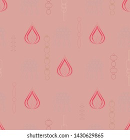 Colourful pendants and black chains seamless pattern on pink background. Jewellery illustration for greeting cards, invitations, jewellery store advertisements. Vector