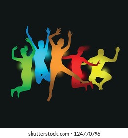 colourful people jumping