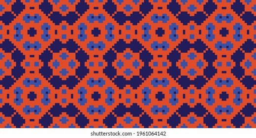 Colourful Pixels seamless pattern. Vector illustration  Colors:  Blue, Midnight Blue, Cinnabar