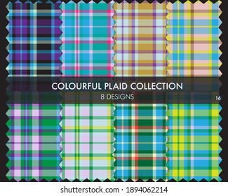 Colourful Plaid seamless pattern collection includes 8 designs for fashion textiles and graphics