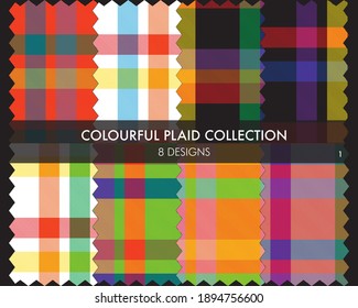 Colourful Plaid textured seamless pattern collection includes 8 designs for fashion textiles and graphics