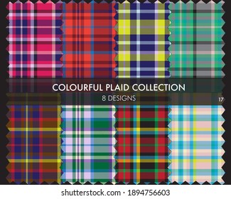 Colourful Plaid textured seamless pattern collection includes 8 designs for fashion textiles and graphics