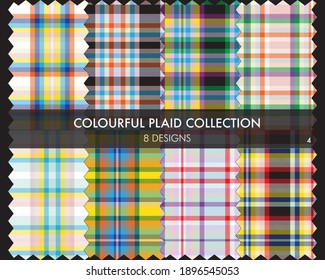 Colourful Plaid textured seamless pattern collection includes 8 designs for fashion textiles and graphics