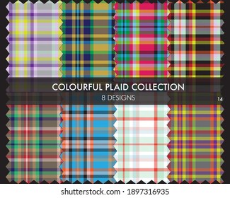 Farbige, nahtlose Kollektion nahtloser Muster aus Plaid umfasst 8 Designs für Modetextilien und Grafiken