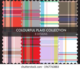 Colourful Plaid textured seamless pattern collection includes 8 designs for fashion textiles and graphics
