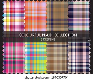 Colourful Plaid textured seamless pattern collection includes 8 designs for fashion textiles and graphics
