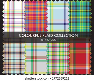 Colourful Plaid textured seamless pattern collection includes 8 designs for fashion textiles and graphics