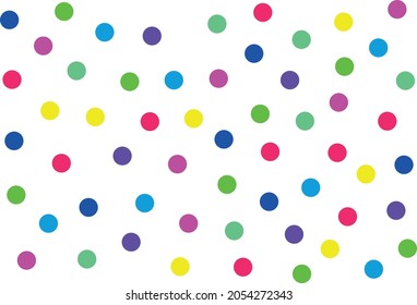 Colourful polka dot seamless pattern. Blue, cyan, green, purple, pink, yellow, bluish green, reddish pink.