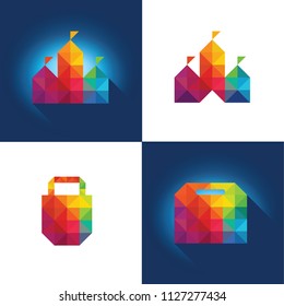 Colourful Polygon Shopping concept in vector format. Shopping bag and Mall Shopping with flag. 