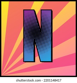 Colourful pop art style letter N. Hand-drawn vector illustration.