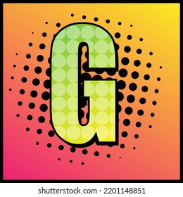 Colourful pop art style letter G. Hand-drawn vector illustration.