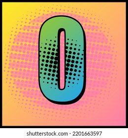 Colourful pop art style math symbol of a number zero '0". Hand-drawn vector illustration.