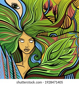 Colourful psychedelic line art with humans. Doodles and lines abstract hand-drawn vector art.