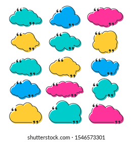 Colourful Quote box frame set as clouds isolated on white background. Template for posting quotes or motivational messages. Quotation, comment or thought bubbles.