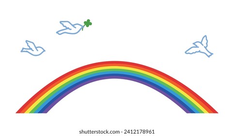 Farbige Regenbogen-Bogen mit tanzenden weißen Tauben Illustration
