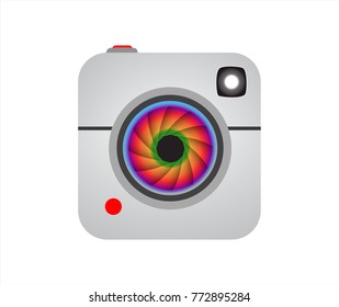 Colourful realistic lens simple camera icon in vector graphics