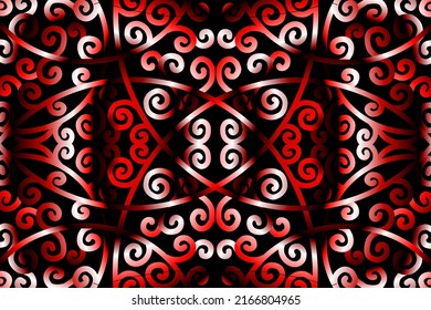 colourful red caleidoscope gradient abstract line art pattern of indonesian culture traditional tenun batik ethnic dayak ornament for wallpaper ads background 