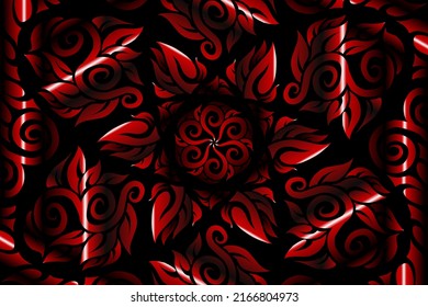 colourful red caleidoscope gradient abstract line art pattern of indonesian culture traditional tenun batik ethnic dayak ornament for wallpaper ads background 