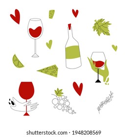 Colourful red and green wine set