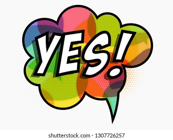 Colourful retro comic pop art speech bubble in vector graphics