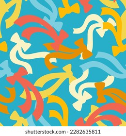 Colourful ribbon seamless pattern on turquoise background. For print on textile, wrapping paper, packaging, web design.
