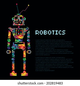 Colourful robot warrior cyborg. Vector illustration. EPS