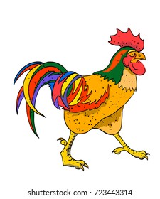 Colourful rooster cartoon image. Artistic freehand drawing.