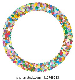 Colourful Round Abstract Frame with Free Text Area - Formed of Confetti - Dots, Polka Dots, Points - Party Template with Empty Space for Advertising and Text