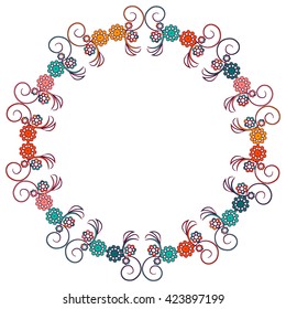Colourful Round Ornament Pattern Isolated On White Background. Flourish Design For Invitations And Greeting Cards. Mandala. Place For Text. Vector Illustration
