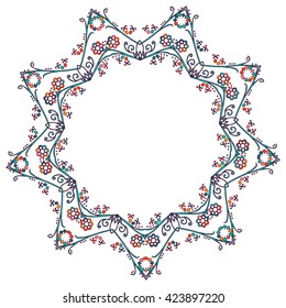 Colourful Round Ornament Pattern Isolated On White Background. Flourish Design For Invitations And Greeting Cards. Mandala. Place For Text. Vector Illustration
