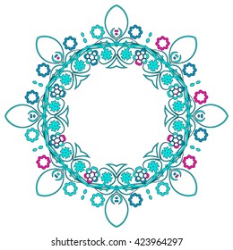 Colourful Round Ornament Pattern Isolated On White Background. Design For Invitations And Greeting Cards. Place For Text. Vector Illustration