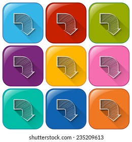 Colourful rounded buttons with arrows on a white background 