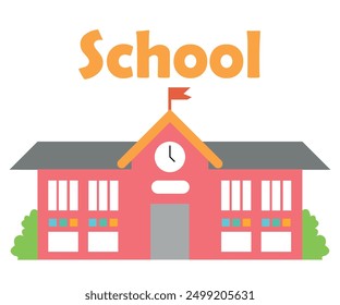 Colourful School school building.Vector illustration isolated on transparent background