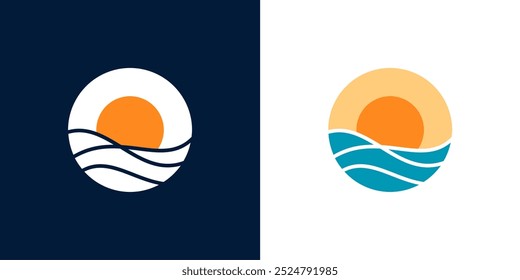 Colourful Sea and sunset logo icon. Flat style logo design vector eps