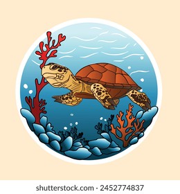 A Colourful Sea Turtle Adventures Under the Sea
