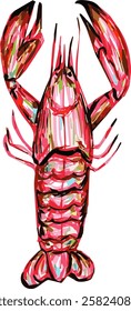 Colourful seafood. Hand drawn marker vector isolated sketch. Lobster 