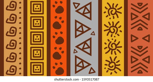 Colourful seamless african pattern with yellow orange grey vertical stripes background stock vector illustration 