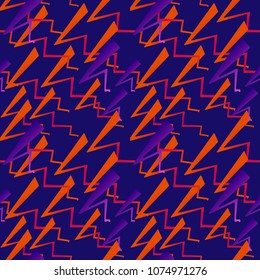 Colourful seamless pattern bright lightnings against a dark background.