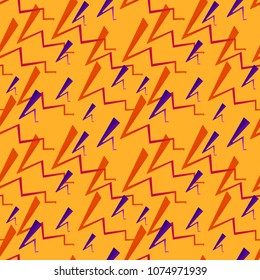 Colourful seamless pattern bright lightnings on a yellow background.
