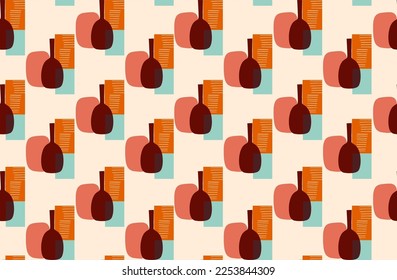 Colourful Seamless pattern with decorative flowers and leaves in vase,Modern style ,pot, cup.Vector illustration, Design for fashion , fabric, textile, wallpaper, wrapping and all print