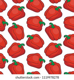 Colourful seamless pattern in doodle style with the image of fresh vegetables. Vector background.