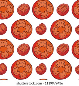 Colourful seamless pattern in doodle style with the image of fresh vegetables. Vector background.