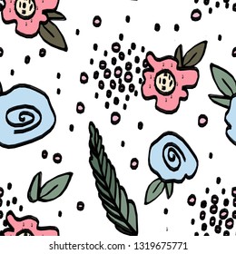 Colourful seamless pattern with flowers fod babies and kids
